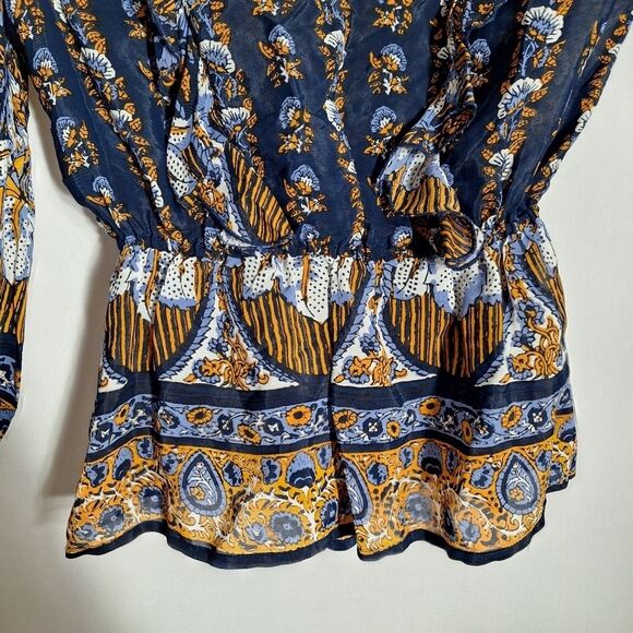 Lucky Brand Balloon Sleeve Blouse Boho Peasant Ruffle Cottagecore Small P - Picture 6 of 14